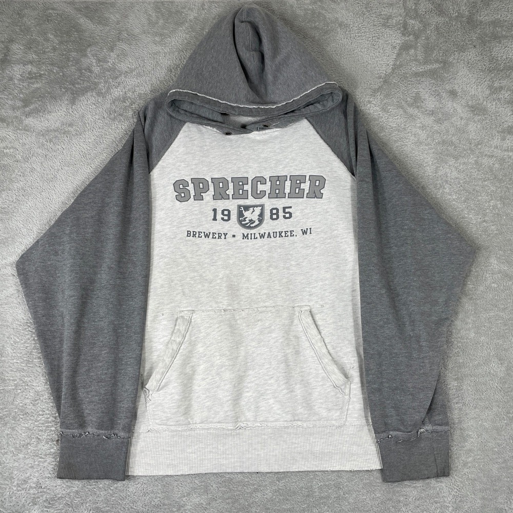 Sprecher Brewery Milwaukee WI Hoodie Mens XL Gray Raglan Graphic Pullover